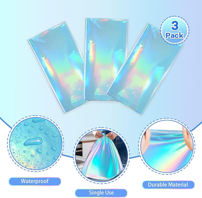3-Pack Blue Iridescent Tablecloths, Holographic Glittering Foil Disposable Tablecloths, 54 Inches x 108 Inches, Suitable for Birthday, Wedding, and Holiday Party Decorations