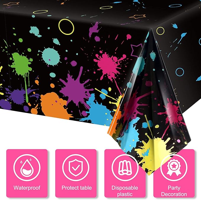 Glow Party Table Covers Neon Plastic Tablecloths 108 x 54 Inch Disposable Neon Glow Table Cloths for Black Light Birthday Party Supplies Decorations(4 Pieces)