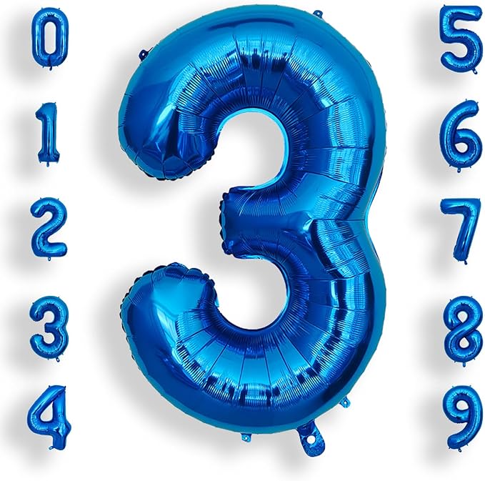 AULE 40 Inch Large 3 Balloon Numbers Blue, Big Foil Number Balloons, Giant Helium Happy Birthday Party Decorations for Man and Women, Huge Mylar Anniversary Party Supplies