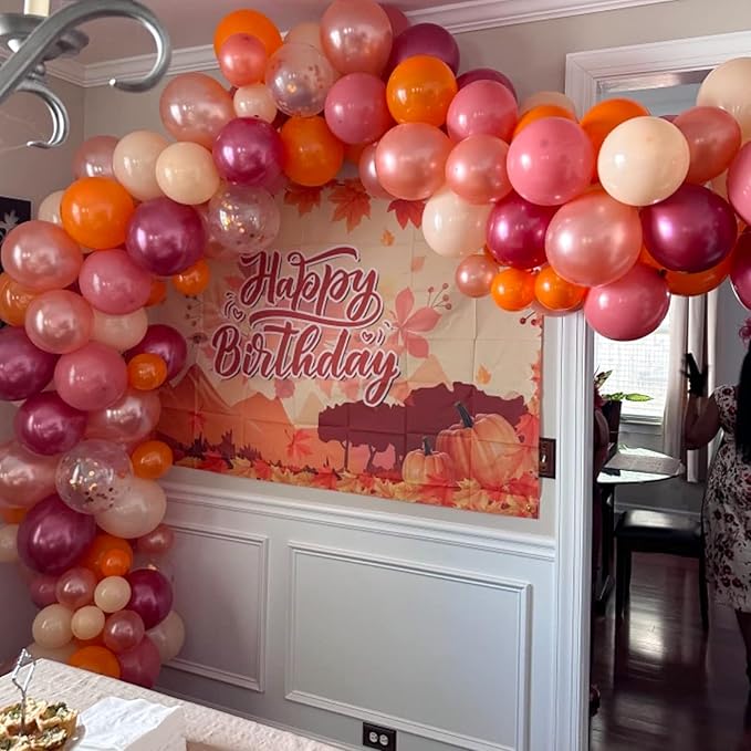 Fall Balloon Arch Kit, Autumn Birthday Party Decor Terracotta Orange Dusty Pink Balloon Garland Maple Acorn Foil Balloons for Thanksgiving Fall Harvest Birthday Bridal Shower Party Decorations