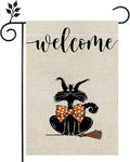 Boo Welcome Halloween Garden Flag 12x18 inch Double-sided Burlap Black Cat Pumpkin Home Outdoor Yard Flag Decoration -C