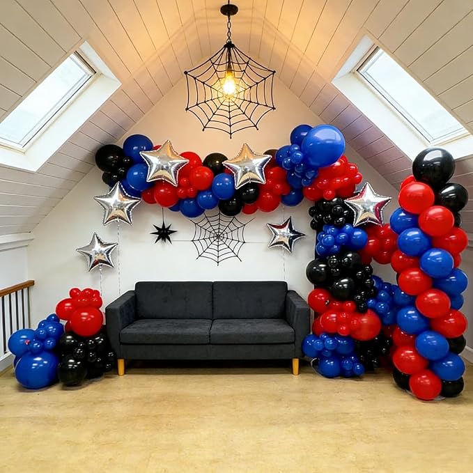 320 Pcs Red Blue Black 12 Inch Bulk Latex Balloons, for Boys Cool Spider Theme Birthday Baby Shower Graduation Ceremony Party Decorations