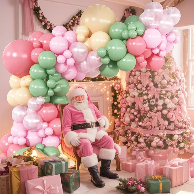 Nutcracker Christmas Fairy Balloon Garland Arch Kit, Sage Green and Pink Balloon, Green White Blush Pink Latex Balloons for Christmas Candyland Easter Floral Wedding Birthday Party Decor