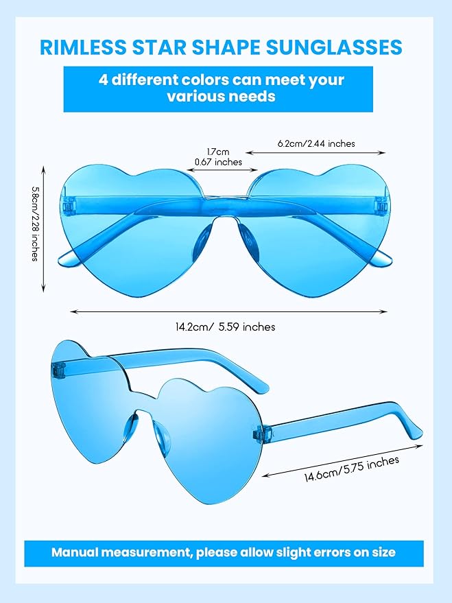 Weewooday 40 Pairs Heart valentines Glasses Rimless Heart Shaped Frameless Sunglasses Transparent Sunglasses Tinted Eyewear