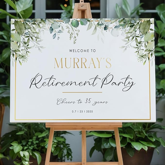 Greenery Modern Retirement Party Welcome Sign, Custom Minimal Retirement Celebration Yard Sign, Retired Party Decor, Customizable Name & Date - Multiple Sizes