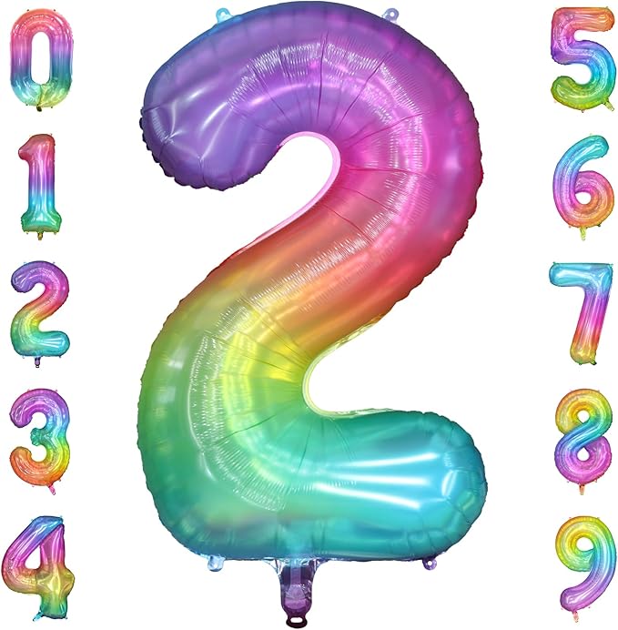 40 Inch Rainbow Number Balloon 2, Large Number Foil Balloons Mylar for Girl Boy Birthday Party Celebration Decorations Supplies, Digital Balloons for Wedding Anniversary Events Decorations