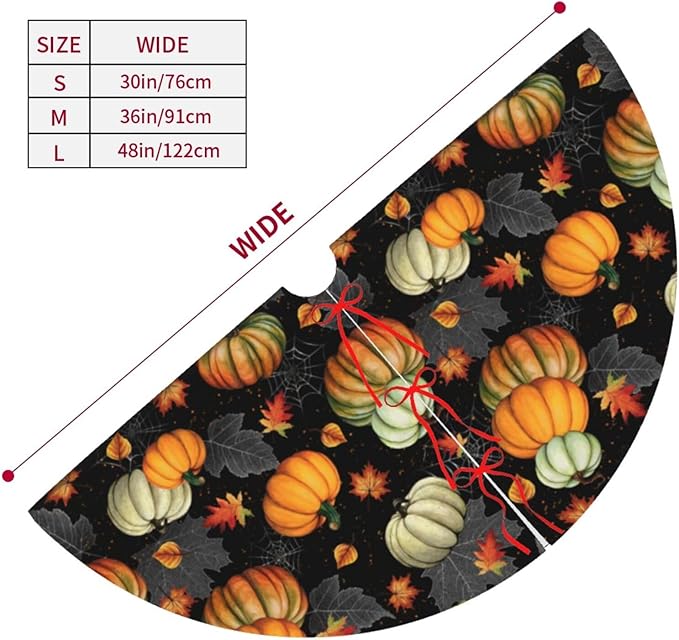 Fall Tree Skirt 48 inch, Thanksgiving Halloween Christmas Tree Skirts Ornaments Decorations, Pumpkin Maple Leaf Spider Web Design for Xmas Party Indoor Outdoor Decor