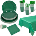 Ottin 169PCS Green Party Supplies for 24 Guests – Disposable Paper Plates, Napkins, Cups, Forks, Knives, Spoons & Tablecloth for Birthday, Wedding, Halloween, Thanksgiving, Christmas, and New Year