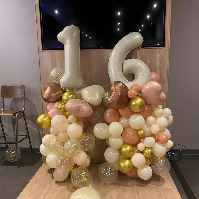 40 Inch Beige Number Balloon 1, Large Cream Number Foil Mylar Balloons for Birthday Party Celebration Decorations Supplies, Digital Balloons for Wedding Anniversary Events Decorations