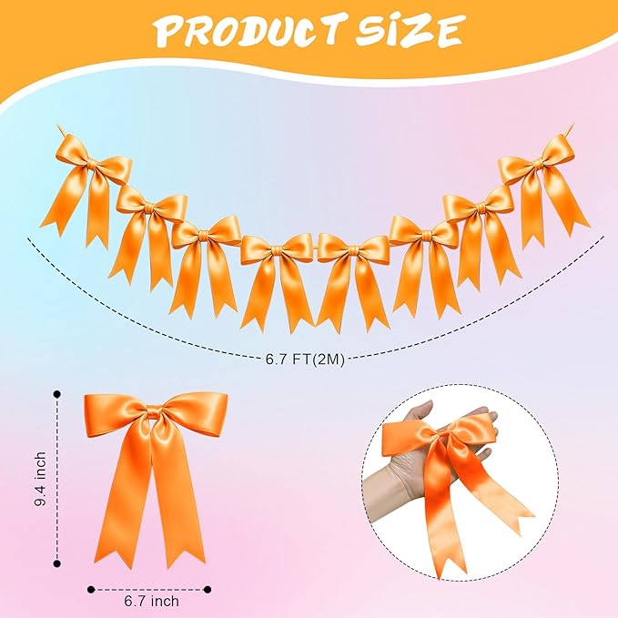 2 Strings of 16PCS Golden Yellow Bow Garlands Banner Decoration,Pre-Strung Satin Ribbon Ornaments for Birthday,Christmas,The Fall Festival,Thanksgiving,Halloween,Anniversary,Wedding,Baby Shower