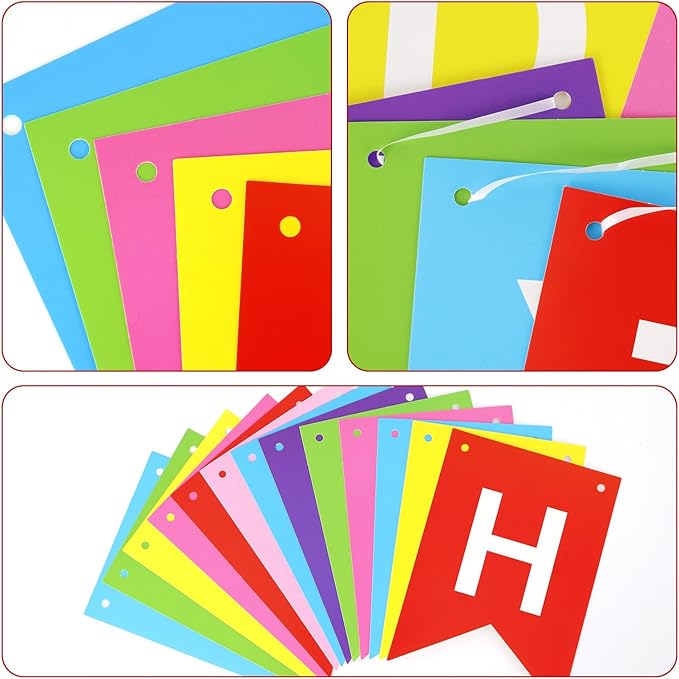 Happy Birthday Banner Sign, Birthday Garland Wall Door Hanging Banners Flag for Women Men Boys Girls Party Backdrop Decorations, Personalized Name Banner White Letters Multicolor