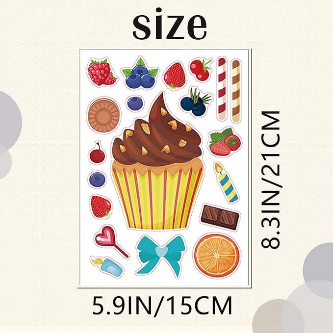 24 Sheets Cupcake Make a Face Sticker Sheets for Kids Todders Activities, Make Your Own Stickers for Kids Birthday Party Favor Supplies Craft