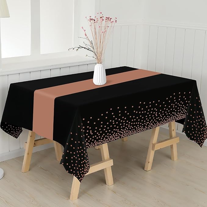 Childom 3 Pack Graduation Tablecloth,Graduation Decorations Class of 2026 Graduation Party Decorations,54"x108"Black Rose and Gold Plastic Table Cloth Disposable for Home,School,Birthday,Wedding,Party