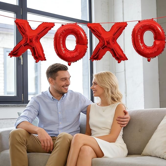 Soochat XOXO Balloons | Valentine Letters Mylar Foil Balloons - Bachelorette Parties Wedding Bridal Showers Photo Props Decorations Valentines Day Party Supplies (Red)