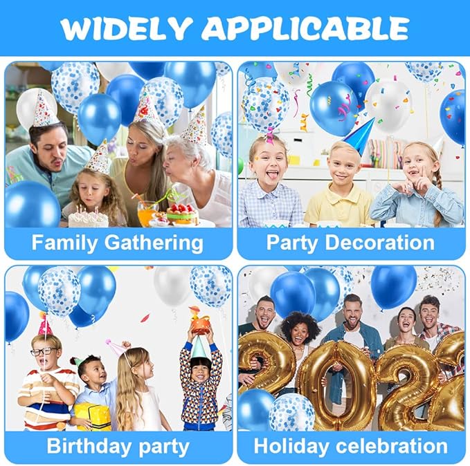 Ainiv 15pcs Blue Thicken Party Balloons with Ribbon & Confetti, Metallic Latex Balloons for Baby Showers, Weddings, Graduations & Birthdays