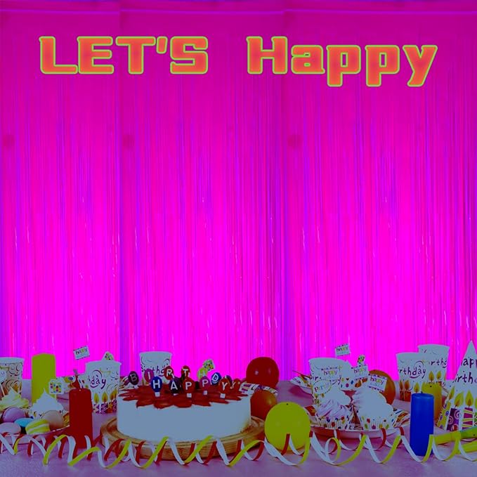 2 Pack Foil Fringe Backdrop - Fluorescent Rose Red Shiny Tinsel Curtains for Party Decoration/Photo Booth Props - 3.3x6.6 FT Metallic Foil Backdrop for Birthday/Wedding/Graduation/Christmas