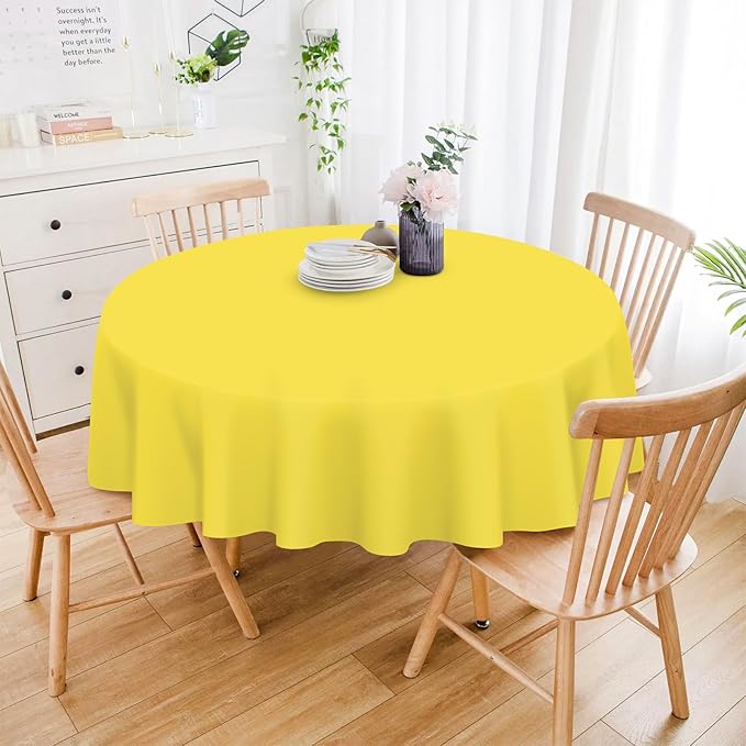 Mulbozy 12 Pack Yellow Round Tablecloth, 84 Inches Plastic Table Cover, Premium Disposable Round Party Tablecloth for Restaurant Dinners, Wedding, Grad Party, Baby Shower, Outdoor Camping