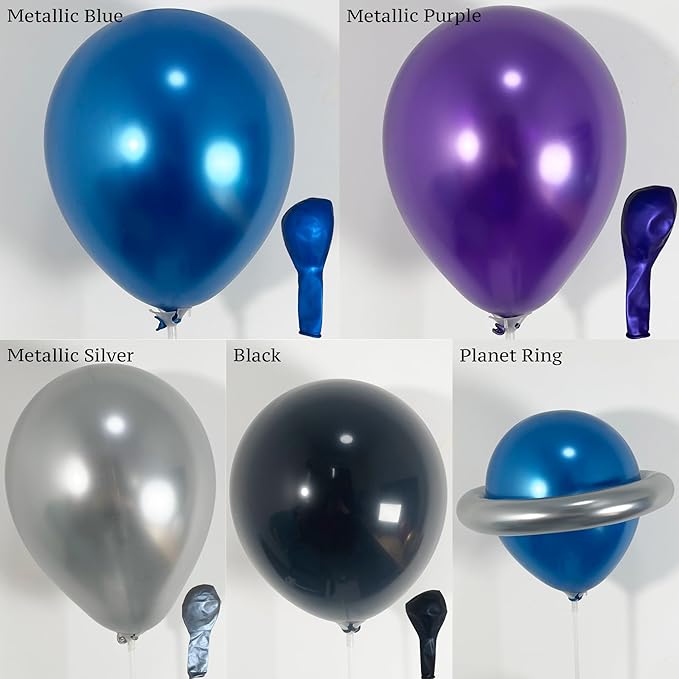 137Pcs Space Balloon Arch Garland Kit with Metallic Blue Purple Silver Black Rocket Astronaut Moon Star Balloons for Nasa Party Decor, Outer Space Party Supplies, Galaxy Theme Birthday