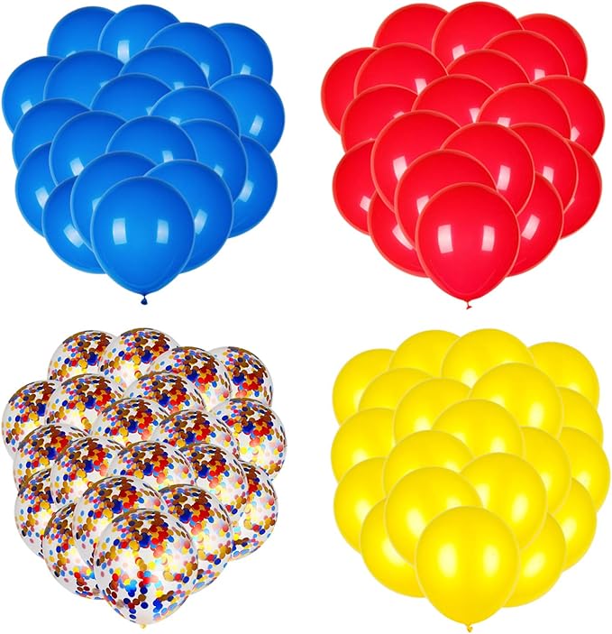 Red Yellow and Blue Latex Balloons with Confetti Balloons for Paw Party Decorations Carnival Circus Birthday Party(80 Packs)