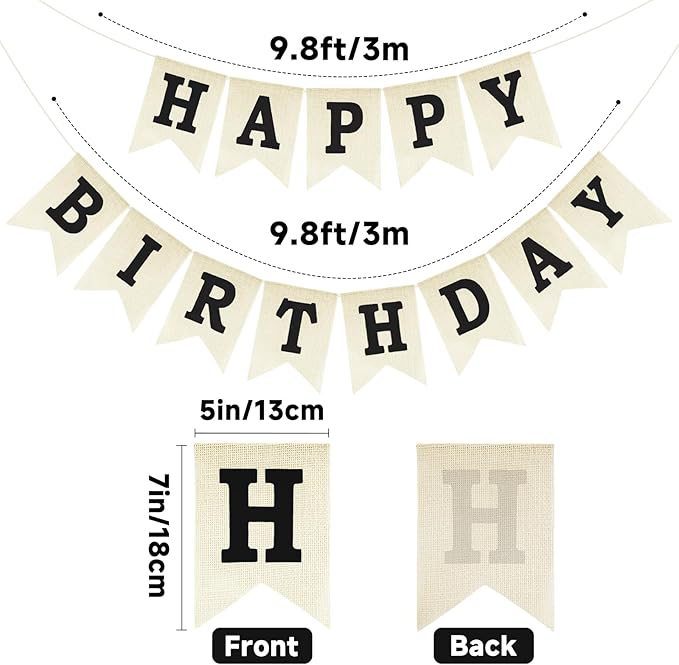 Anwyll Happy Birthday Banner - NO DIY Burlap Happy Birthday Banner Sign Happy Birthdays Party Decoration Happy Birthdays Banners Bunting for Women Men Girl Boy Celebration Party Backdrops (Black)