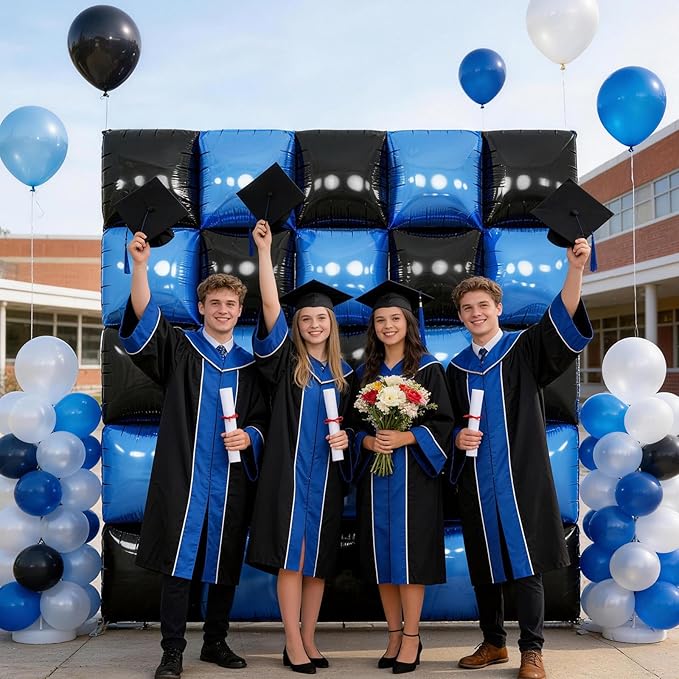 Black Blue Square Foil Balloon Wall,25Pcs Double Sided Foil Balloons Backdrop Helium Polyester Tunnel Arch Garland Kit for Birthday Bridal Anniversary Baby Shower Party Decorations