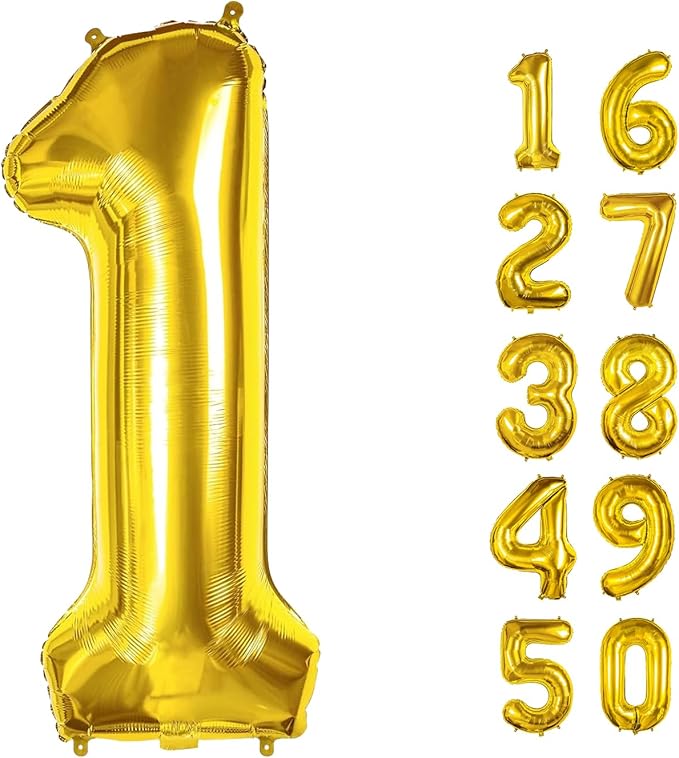 40 Inch Number Balloons 1 Gold Big Giant Jumbo Number Foil Mylar Balloons for 1th Birthday Party Supplies Anniversary Events Decorations (Gold-1)