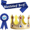 Birthday Boy Sash Hat Button Pin Accessory, Birthday King Crown Party Set, Photo Props for Boys' Theme Party Decoration