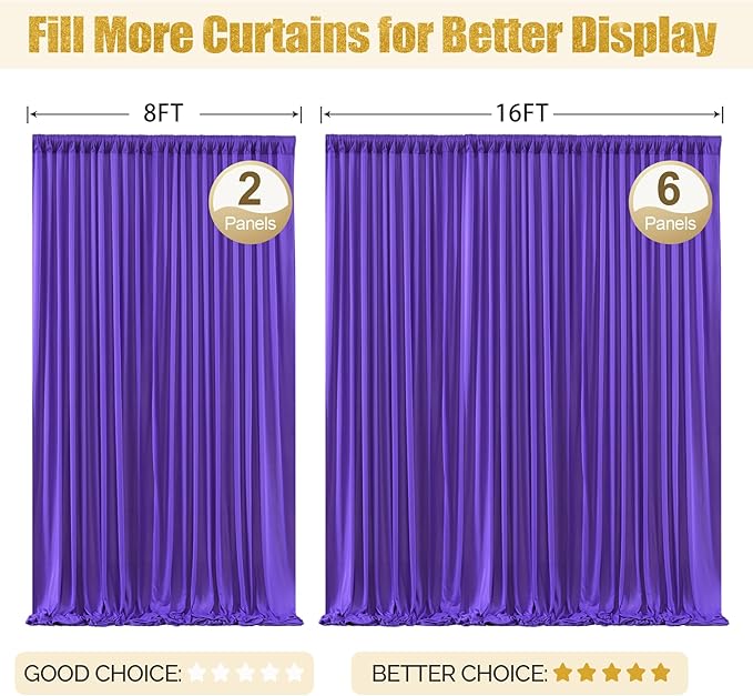 16x10FT Dark Purple Backdrop Curtains for Wedding Parties, Wrinkle Free Polyester Photography Backdrop Drapes for Baby Shower Birthday Parties Stage Background Stand Decorations 4x10ft,4 Panels