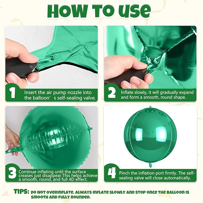 Biapian 12Pcs Emerald Green Round Balloons Foil, 22" 18" 15" 10" 4D Sphere Shaped Ball Balloon, Large Metallic Green Balloons for Wedding Prom Jungle Baby Shower Birthday Party Decorations Backdrop