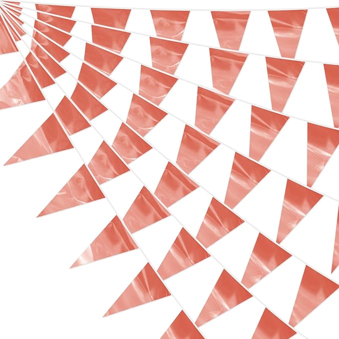 32.8FT Rose Gold Glitter Triangle Pennant Banner Flag Metallic Bunting Outdoor Garland for Christmas Wedding Birthday Anniversary Bridal Shower Engagement Graduation Party Decorations Decor