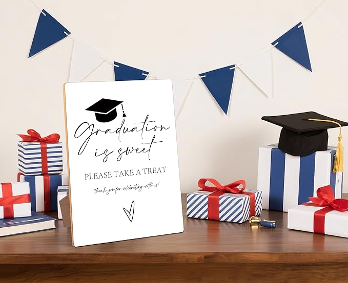 Graduation is Sweet Bar Sign - Congrats Grad Party Decorations Favors Supplies, Graduation Centerpieces for Tables 2026, 8×11 Wooden Sign with Stand
