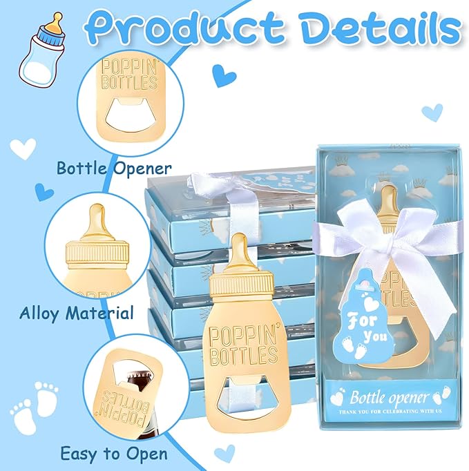 50Packs Poppin Bottle Openers for Baby Shower Favors,Gifts,Decorations and Souvenirs (Blue, 50)