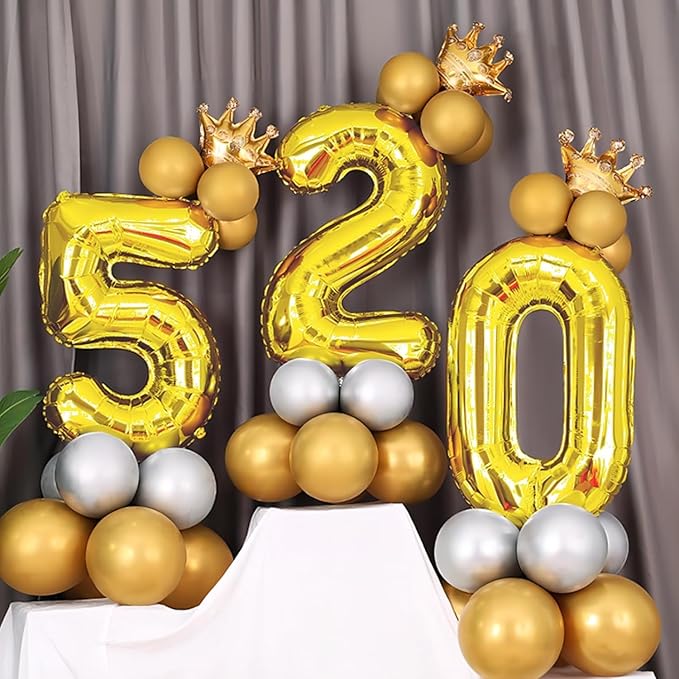 16 In Gold Large Numbers Balloons 0-9, Self Inflating Number 5 Balloons for Boys Girls, Big Gold Digit 5 Balloons for Women Men Birthday Party Anniversary Wedding Supplies Decorations
