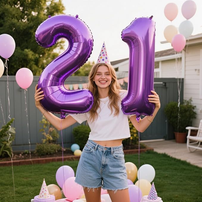 40 Inch Balloon Number 2 Purple Big Foil Helium Balloons Giant Mylar Number 2nd for 12 20 22st Birthday Anniversary Party Decorations Supplies