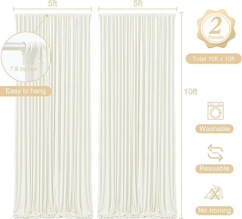 10 x 10ft Ivory Backdrop Curtains with Lights String for Wedding Photo Backdrop Drapes Wrinkle Free Polyester Curtains Backdrop for Baby Shower Birthday Parties Reception Ceremony - 5 x 10ft 2 Panels