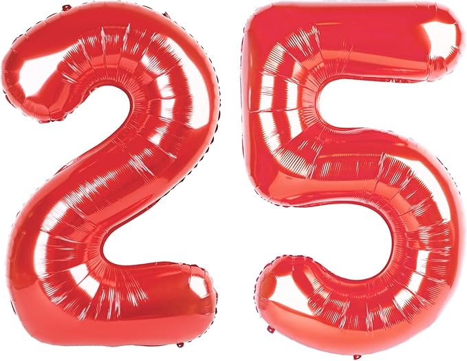 Red 40 Inch Large Number 25 52 Birthday Balloon, 25 52 Birthday Decorations, Foil 25 52 Mylar Helium Numbers Balloons Girl Boy Anniversary Party Supplies