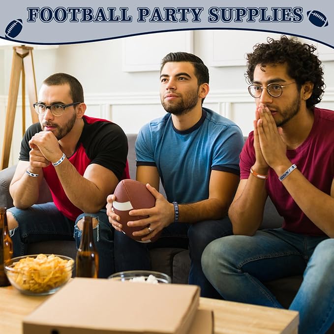 Deekin 32 Pcs Football Wristband Silicone Bracelets Football Party Favor Bracelet Motivational Rubber Bracelets for Men Women Fan Party Favors Sport Theme Birthday Supplies Gifts(Classic)