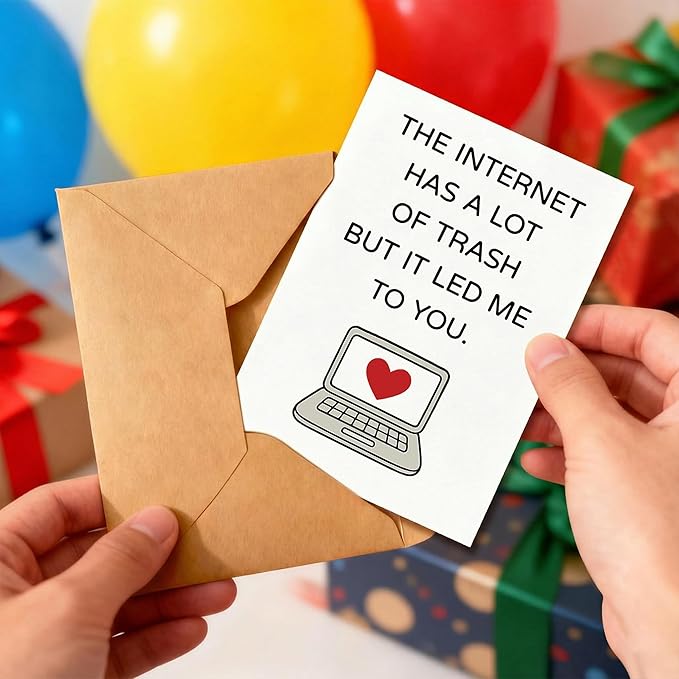 KINGNAME Funny Internet Love Card, Online Dating Humor Card for Partner, Cute Tech-Themed Romantic Card for Him Her