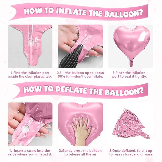 Pink Purple Heart Balloons, 10 Pcs Light Pink and Purple Heart Shaped Balloon, 18 Inch Pastel Foil Balloons for Girls Women Butterfly Brithday Bridal Baby Shower Wedding Valentines Party Decoration