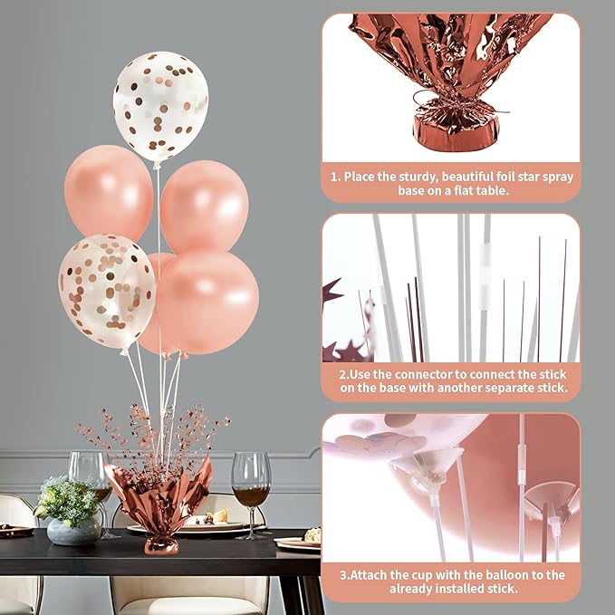 2 Set Rose Gold Christmas Table Balloons Foil Spray Table Centerpiece with Rose Gold and Confetti Balloons Stand Kit for Birthday Party Baby Shower Wedding Bridal Shower Prom Cake Table Decorations