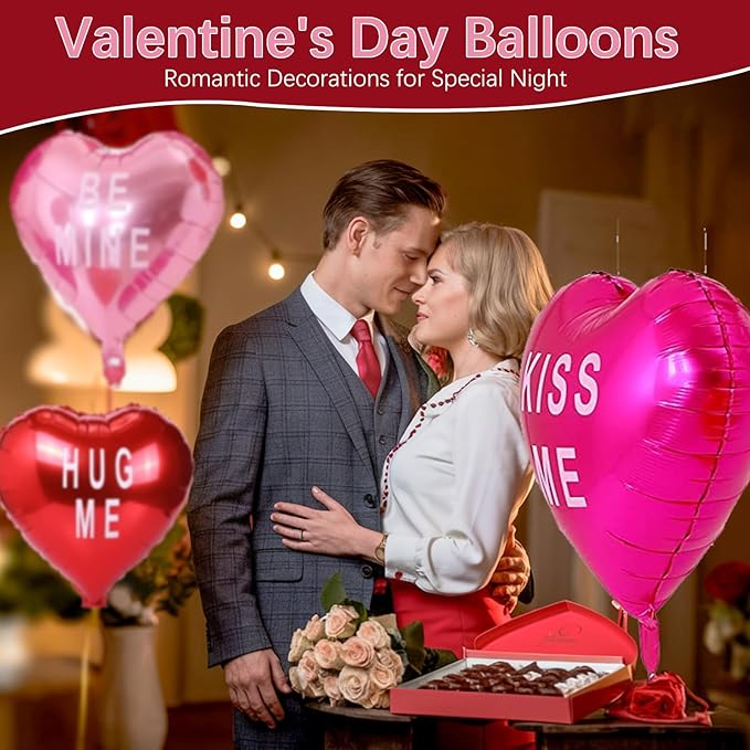 12pcs Mylar Heart Balloons Valentines Heart Balloons Foil Sweetheart Balloons XO Balloons Galentines Balloon for Galentines Decoration Wedding Galentines Party Decor Valentines Party Decor