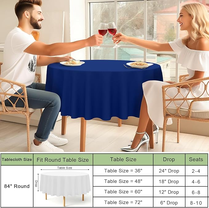 misaya 6 Packs Disposable Plastic Table Cloth, 84" Round Waterproof Tablecloth, Leakproof & Sturdy Decorative Table Covers for Easter, Picnic, Party and Outdoor, Navy