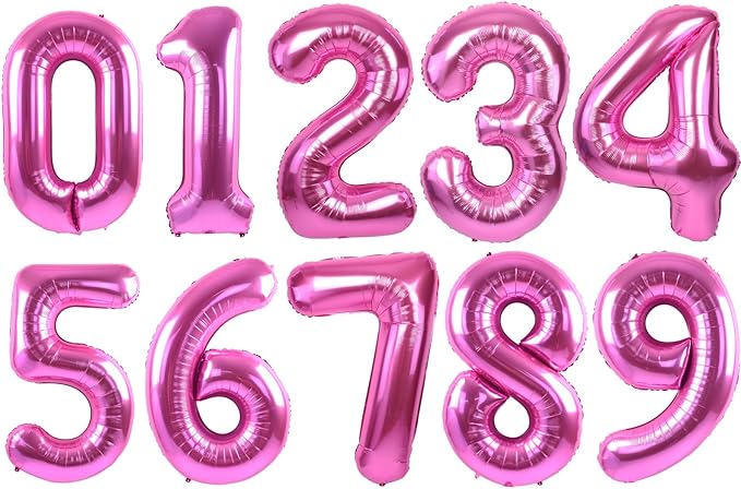 TONIFUL Balloons 16 Inch Hot Pink 0-9 Number Mylar Foil Balloons 10 Pcs Custom digitalal Balloons for 2026 New Year Eve Birthday Party Engagement Graduations Anniversary Baby Shower