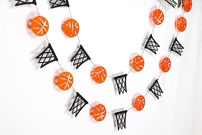 Basketball and Hoop Garland Decorations – Sports-Themed Banner for Game Day Parties, Team Celebrations, Tournaments, Sports Bars, Athlete Events, or Basketball-Themed Room and Event Décor