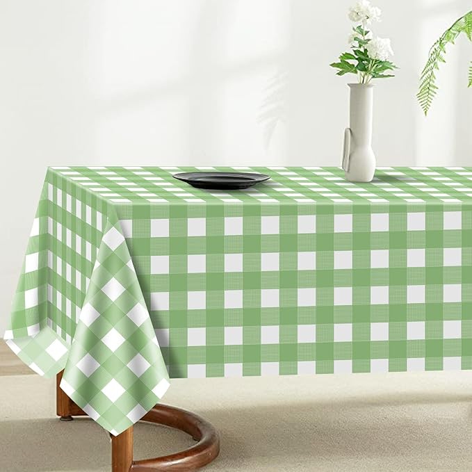 4 Pack Sage Green Gingham Tablecloths, Light Green and White Checkered Tablecloths 86.6 x 51.2 Inches Rectangular Waterproof Picnic Table Covers for Birthday Party Holiday Outdoor Supplies