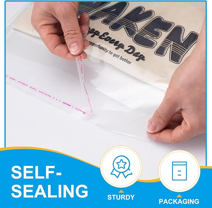 120 Count 10" X 13" Clear Cellophane Bags, Self Sealing Bags, Resealable Cello Bags for Packaging Clothing & T Shirts - Reinforced