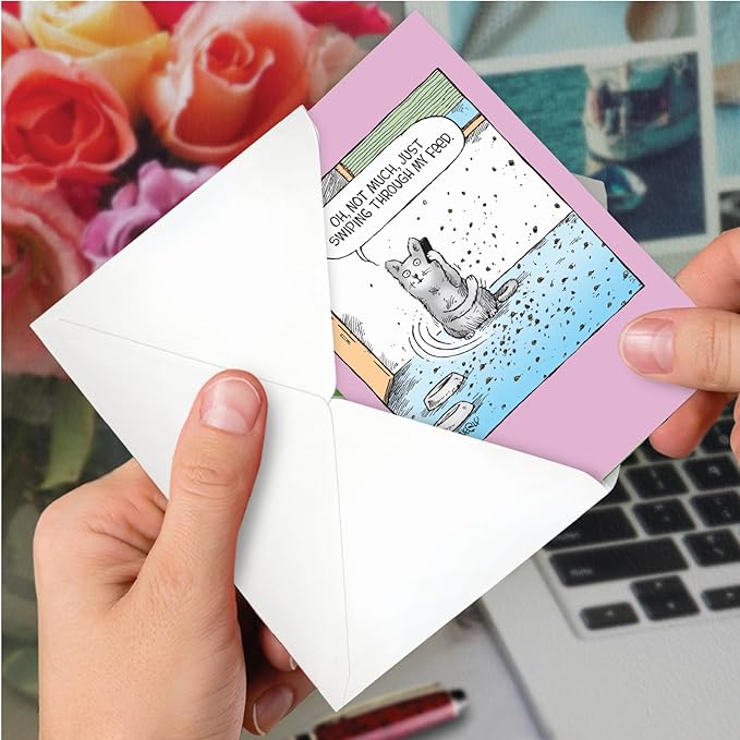 NobleWorks - 1 Humor Birthday Card with Envelope - Funny Cartoons for Birthday Greetings, Celebration Notecard - Swiping Through Feed C2414BDG