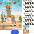 PLULON Pin The Tail on The Donkey Birthday Games for Kids Mexican Donkey Game Poster with Tail Stickers Donkey Party Favors Carnival Birthday Fiesta Home Wall Decor Classroom Family Activities