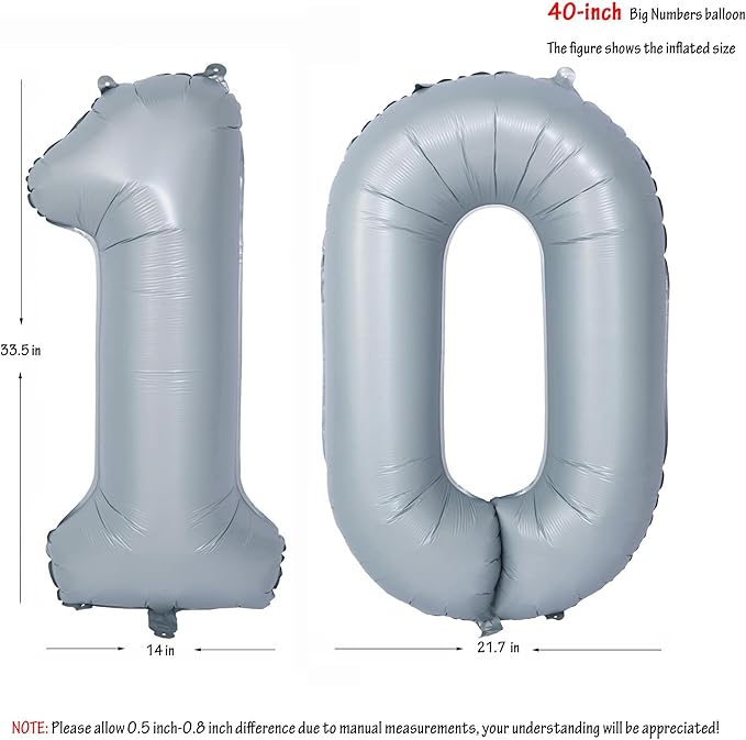 40 In Matte gray Number Balloons Helium Foil Mylar Balloon Birthday Party banquet Decoration 10
