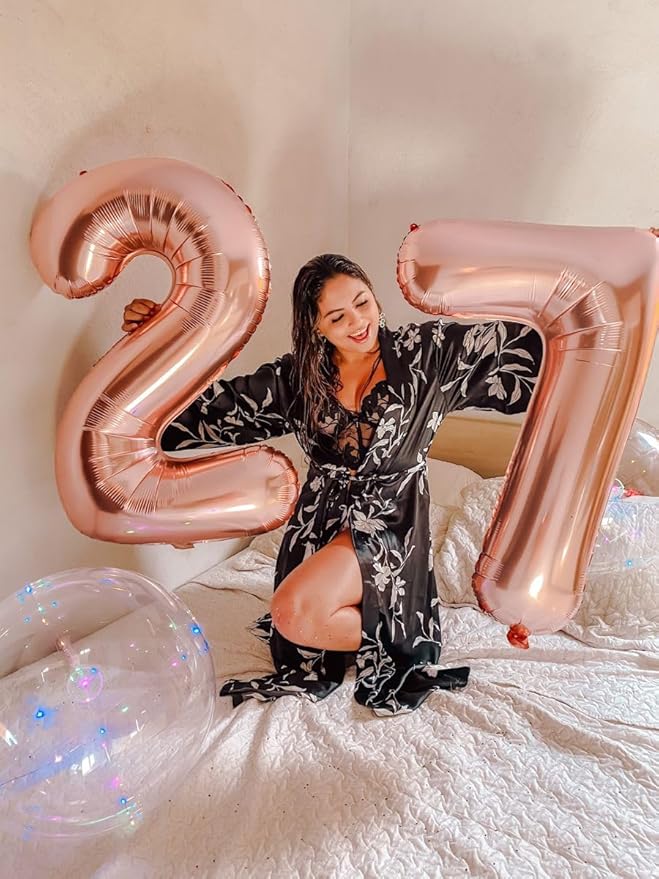 7 Birthday Balloon Rose Gold Number, 17th Birthday Decorations For boys And Girls, 40 Inch Big Balloons for 7, 17, 27, 70 Birthday, Wedding Anniversary, Christmas, New Year, Halloween Party Decor